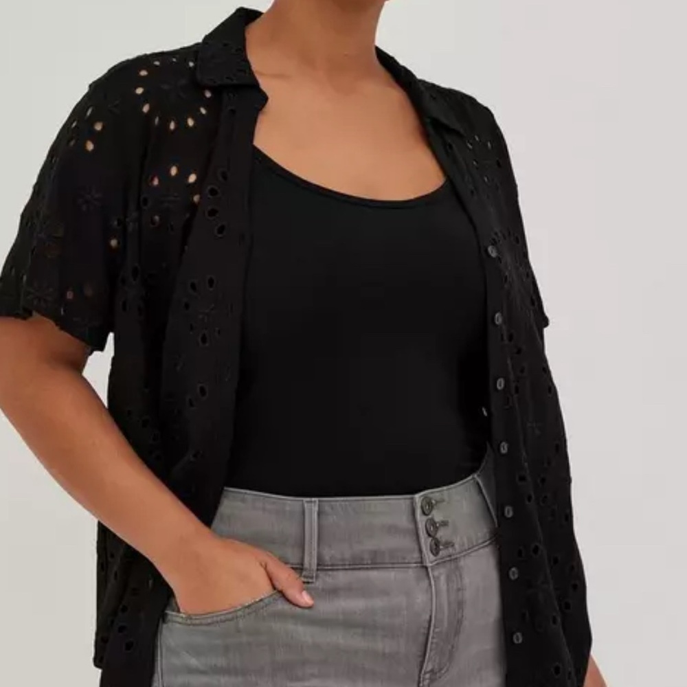 Torrid Black Eyelet Short Sleeve Blouse